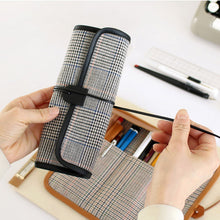 Load image into Gallery viewer, Rolled Canvas Pencil Case Checkered Black
