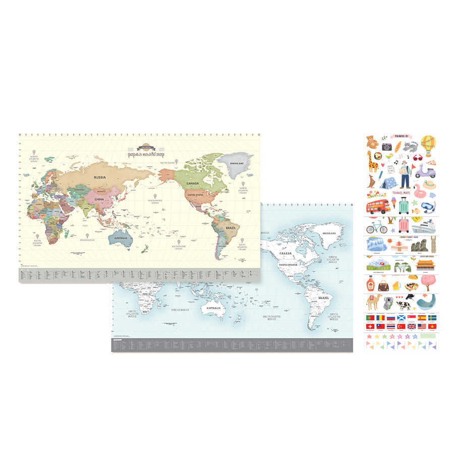 Sticker Colouring World Set (2 Maps -1 Pastel, 1 Colouring )