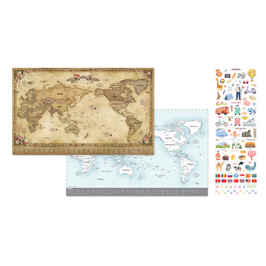 Sticker Colouring World Map Set (2 Maps -1 Antique, 1 Colouring )